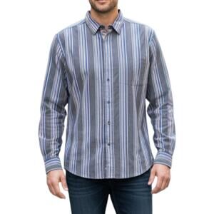 Synergy Mens 2XL Black Striped Button Down Shirt Cotton Long Sleeve Casual